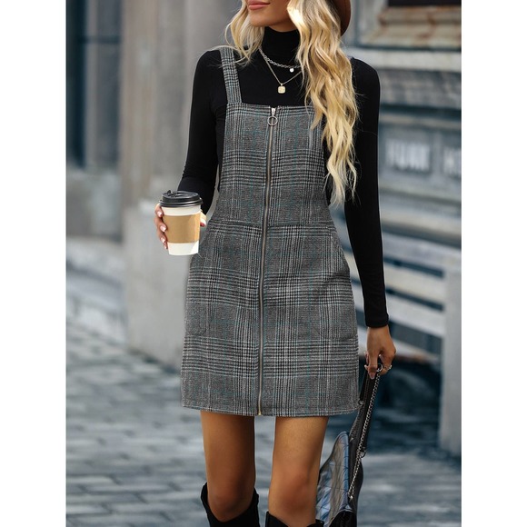 Tartan plaid O ring Zipper Overall Dress (Without Tee) gray NWT - Picture 2 of 11